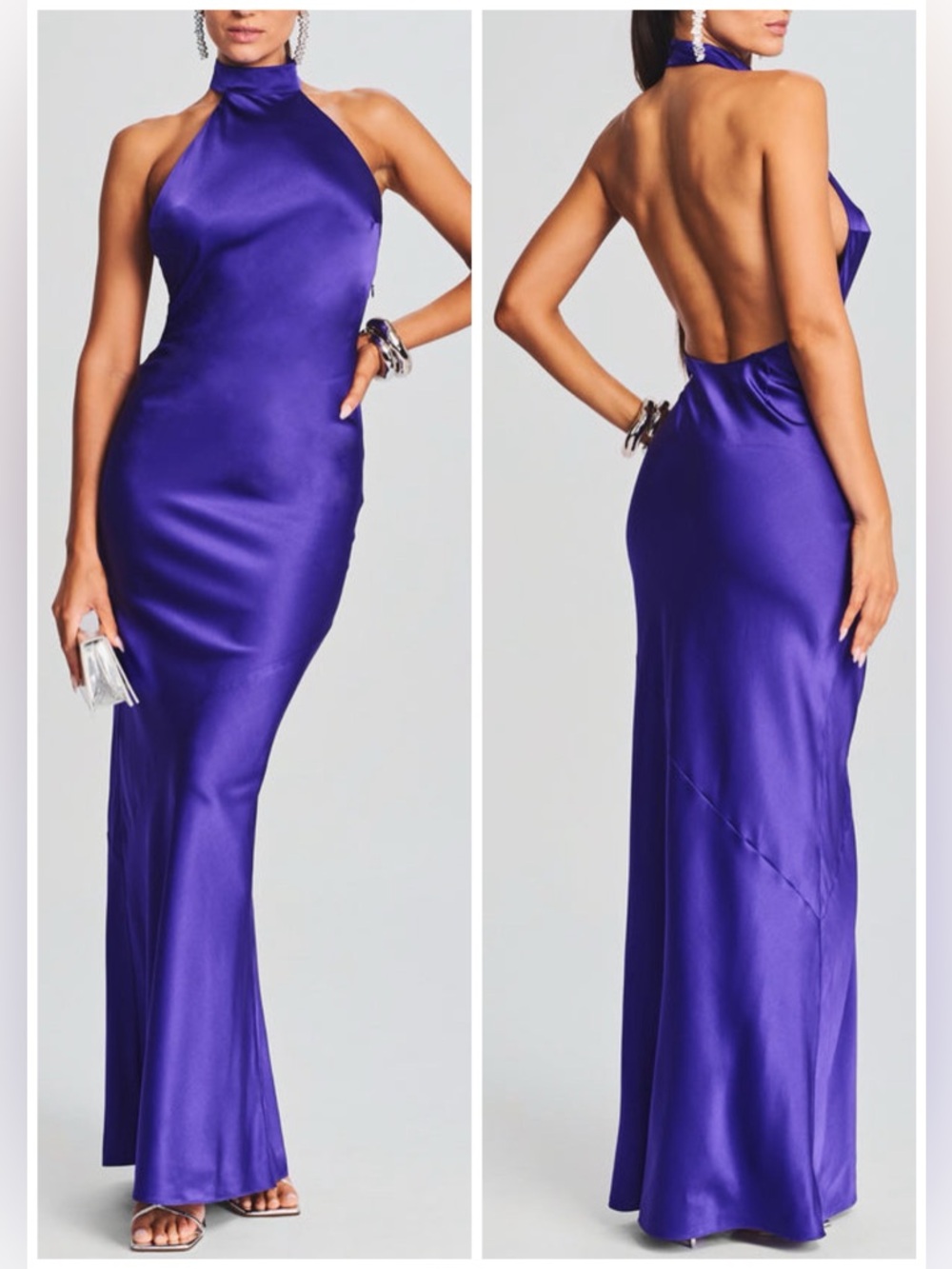NWT Ser.o.ya Phera Silk Maxi Dress Open Back Violet Indigo Sz S